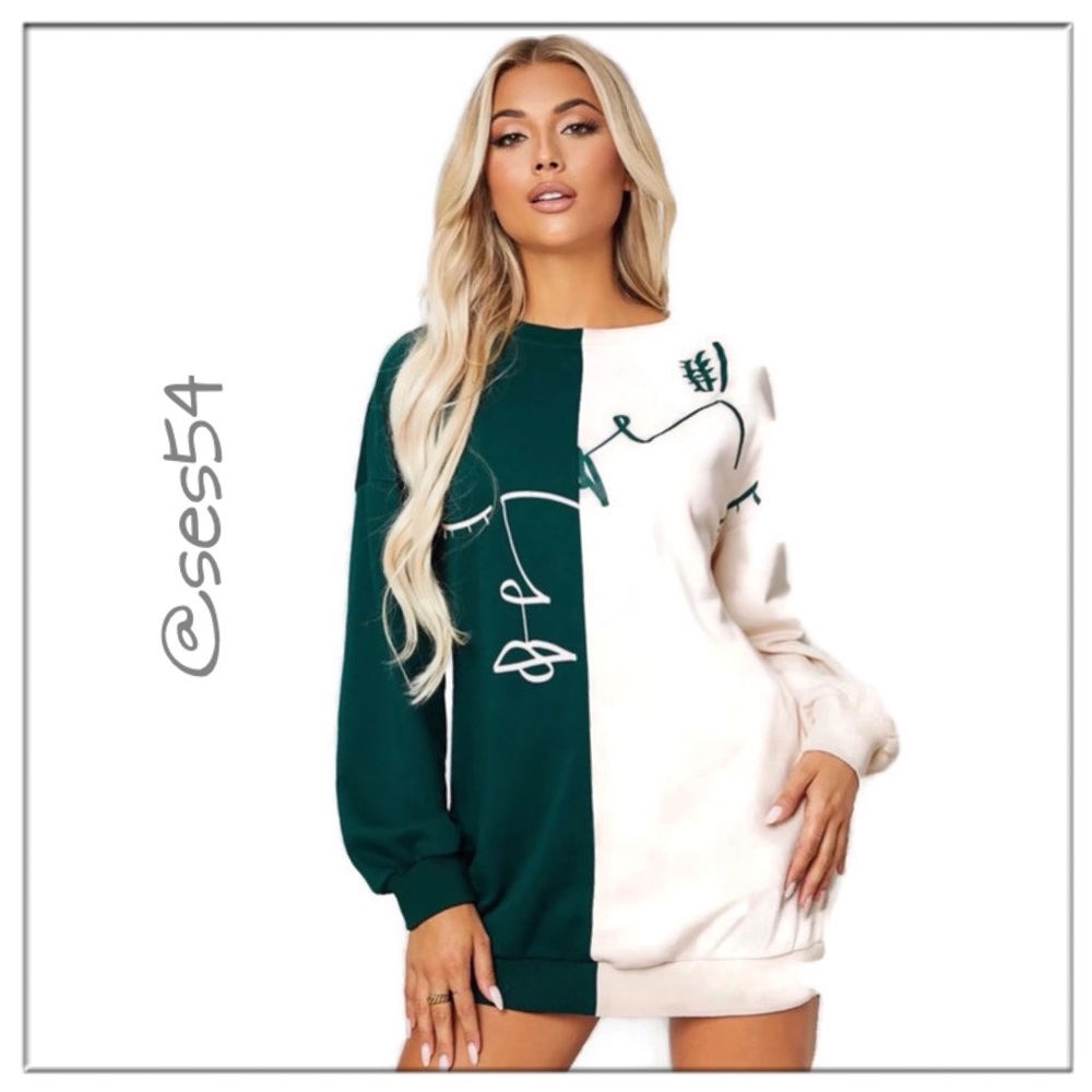 Color Block Figure abstract Graphic Oversized Sweatshirt Dress